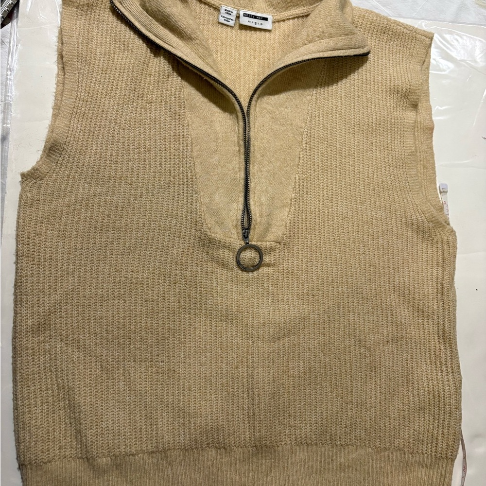 1//2 zip Noisy may V-Neck Tan Sweater Vest